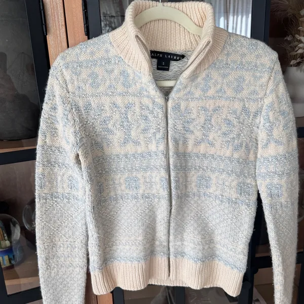 Vintage Ralph Lauren‎ Cashmere Ski Sweater Fair Isle Full Zip knit mockneck - Image 6