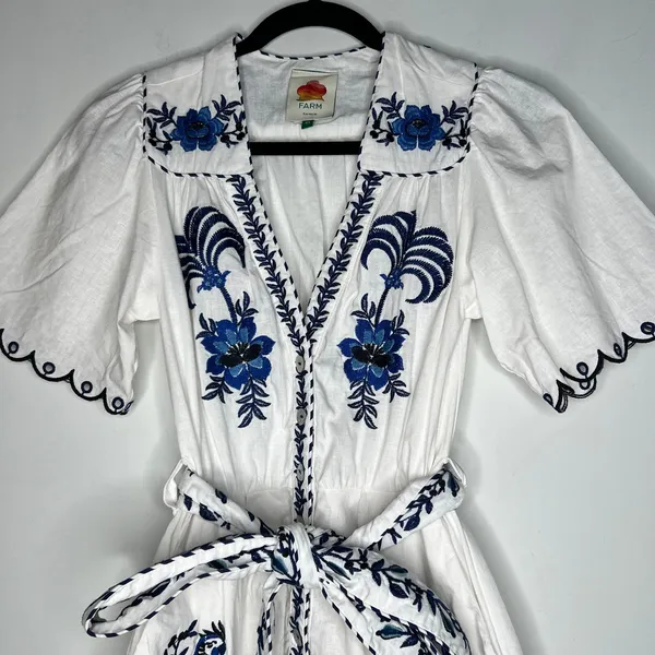 Farm Rio Embroidered Linen Romper Size XS - Image 8