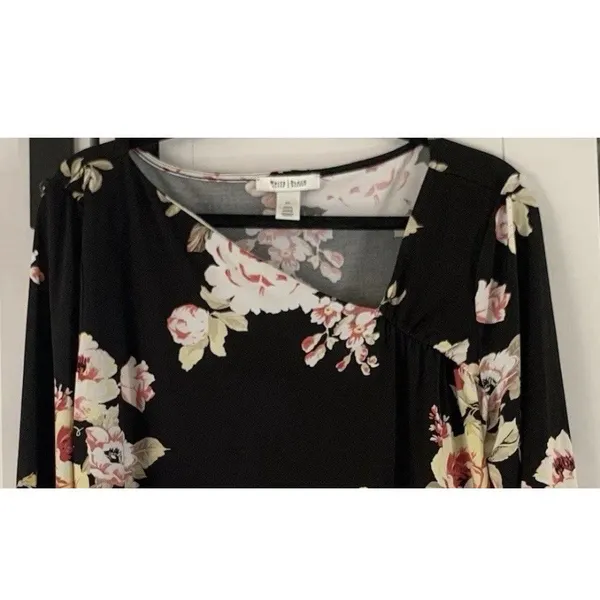 WHBM Black Floral Shift Dress XL Pink Rose Print 3/4 Sleeve Career Church - Image 6