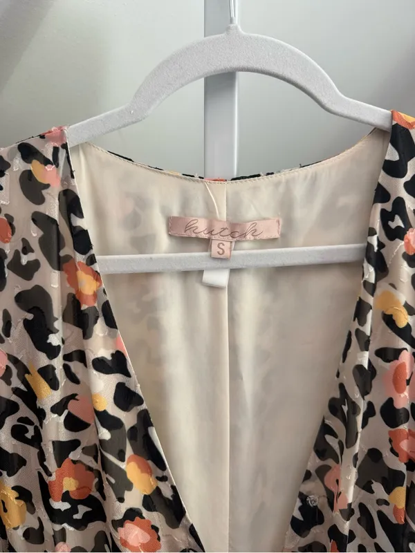 Hutch Wrap Animal Floral Print Flutter Sleeve Dress Small - Image 3