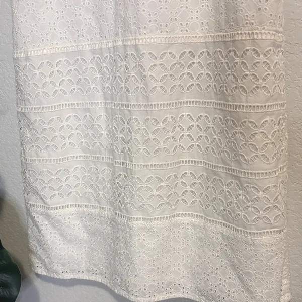 LOFT White Eyelet lace Sleeveless Mini Dress 4 with split v neck - Image 6