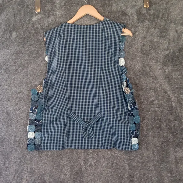 Susan Bristol Blue Patchwork Flowers Vintage Cottagecore Festival Vest Womens L - Image 5