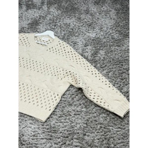 Allie Rose Cream Cable Knit Open Stitch Sweater Womens Size M Oversized Crochet Pullover - Image 10