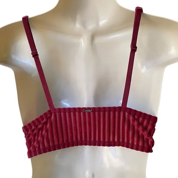 VS PINK burgundy maroon dark red striped velvet bralette top size M 80B - Image 4