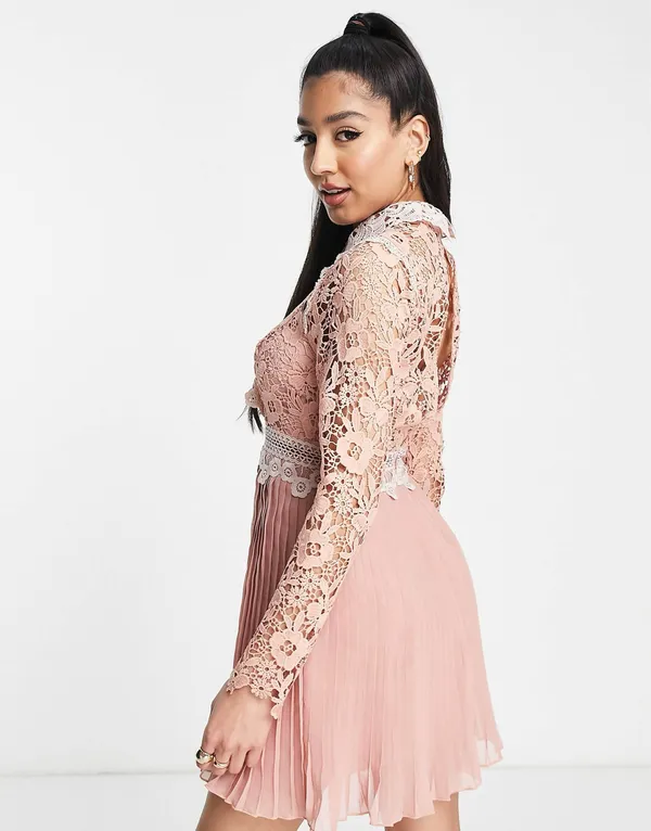 ASOS DESIGN rose Victorian-inspired Pleated Lace Dream Mini Dress 6 - Image 4
