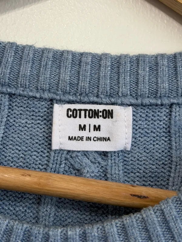 Cotton On Blue Cable Knit Crewneck Sweater Jumper Size Medium Box Fit - Image 3