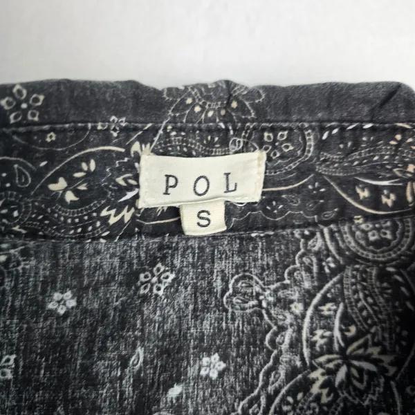 POL Clothing Paisley Bandana‎ Button Down Shirt Charcoal Grey Oversized FWT57 S - Image 3