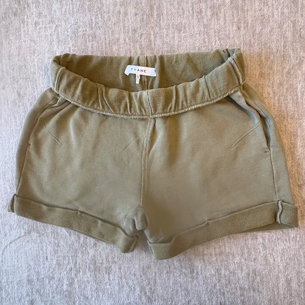FRAME Pescara Roll‎ Cuff Shorts Womens XS Green Organic Pima Cotton Minimalist - Image 2