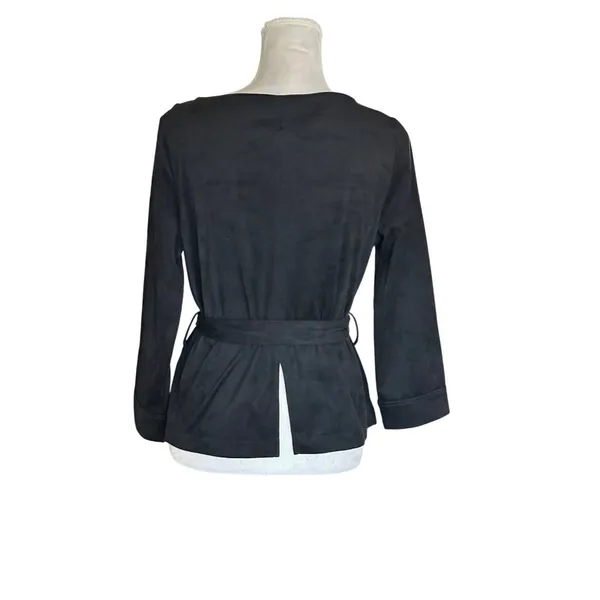 Banana Republic Black Belted Suede Top Womens M Office Fall Staple Work Attire - Image 2