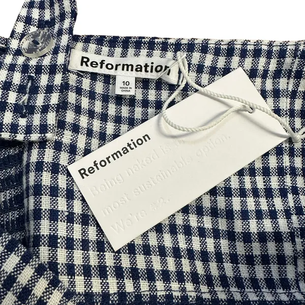 NEW Reformation Noel Gingham Linen Minidress Callah Check Navy White - Image 5