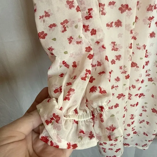 FRANCESCA'S MI AMI WHITE RED FLORAL LONG SLEEVE BABYDOLL DRESS Size XS Preowned - Image 8