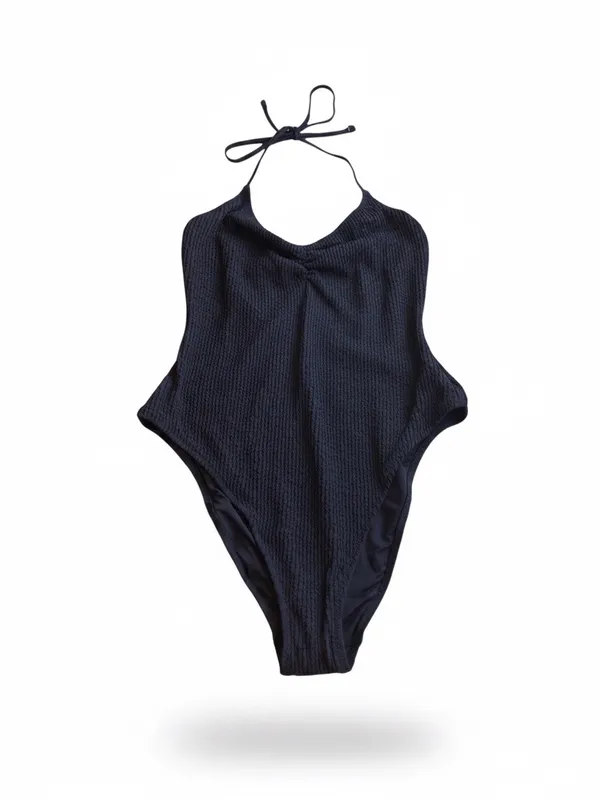 Aerie Ribbed Halter One Piece Swimsuit Cheekiest Black Size M NWT - Image 2