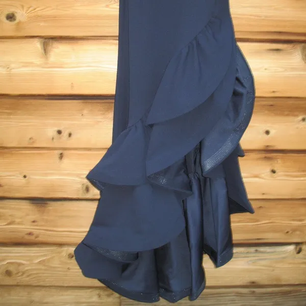 NWT Betsy & Adam Arielle Blue Size 2 Ruffle Hem Halter Gown Dress - Image 8