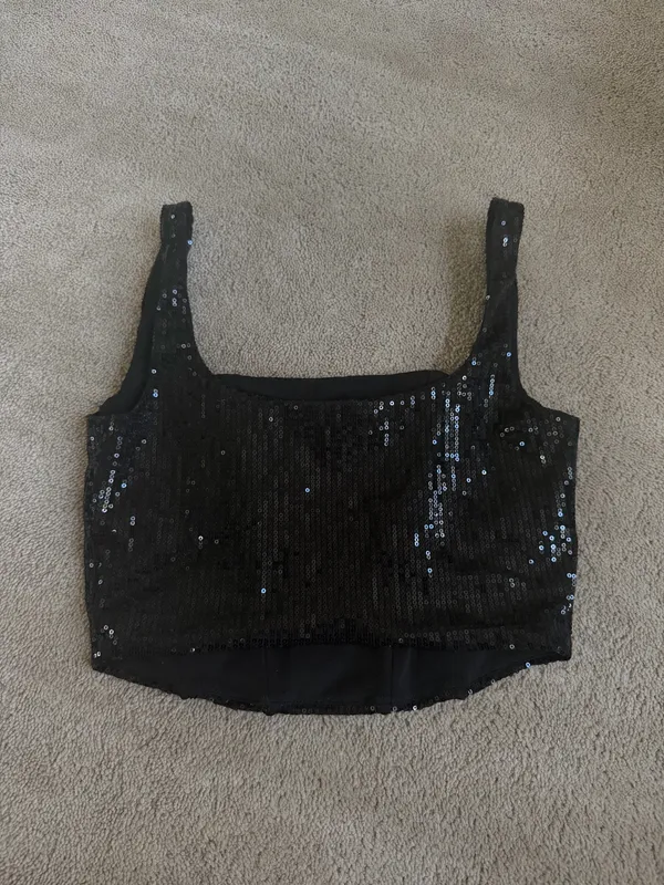 Sincerely Jules Black Sequin Corset Crop Top Size S - Image 3