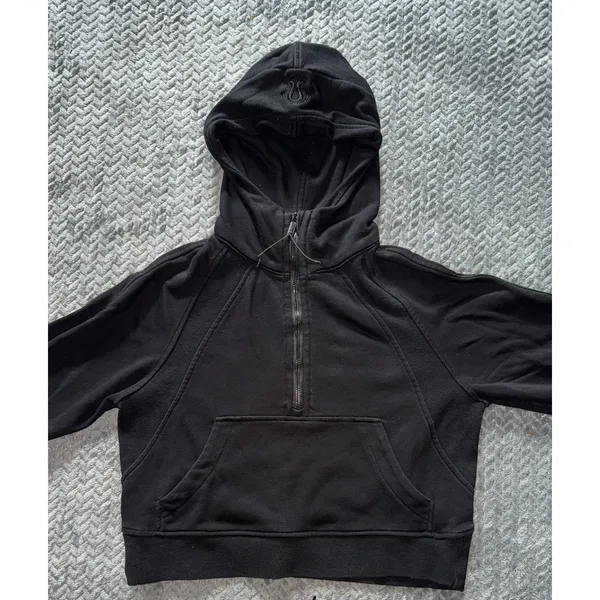Lululemon Women's Scuba Hoodie Black 1/2 Zip Cropped Thumbholes Sz 4 - Image 2