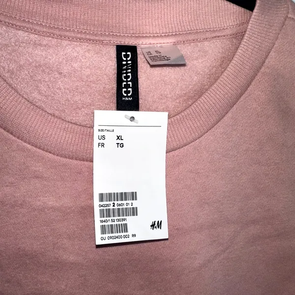 H&M Dividend Womens Sz XL Retired Pink Ruffle Long Sleeve Cropped Sweatshirt NWT - Image 3