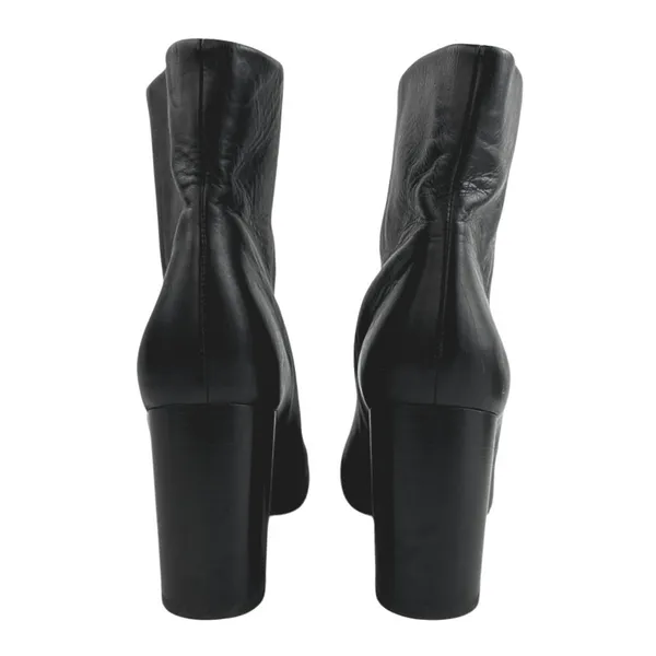 Vince Women's Black Leather Block Heel Round Toe Slip On Classic Ankle Boots 8 - Image 3