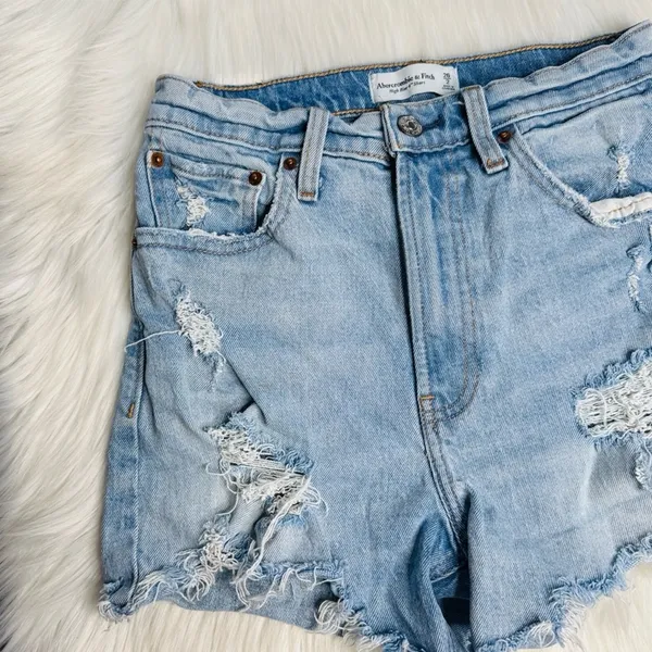 Abercrombie Light Wash Distressed High Rise Festival Denim Cut Offs - Image 2
