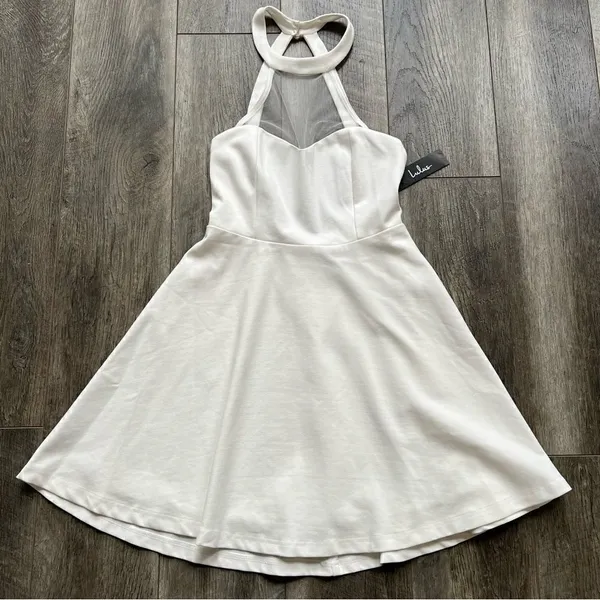 NWT Lulu's White Mesh Light and Grace Halter Skater Dress Size Medium - Image 7