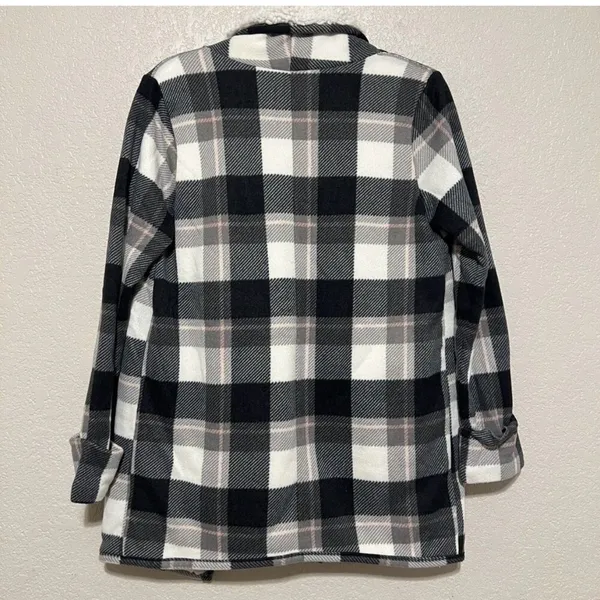 Abercrombie & Fitch Womens Sherpa Lined Plaid Jacket Size M Gray Coatigan Co - Image 4