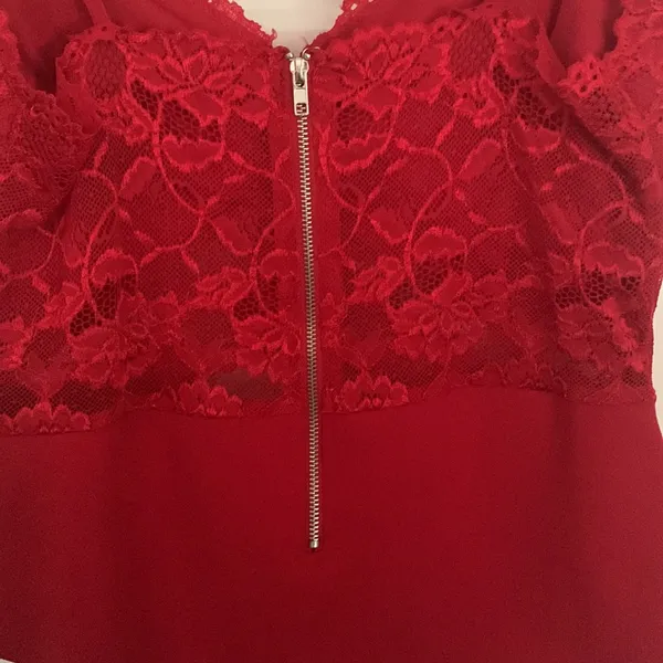 Sexy Lace & Mesh V-Neck Bodysuit Set - Size L Strappy Teddy with Thong Elegant - Image 6