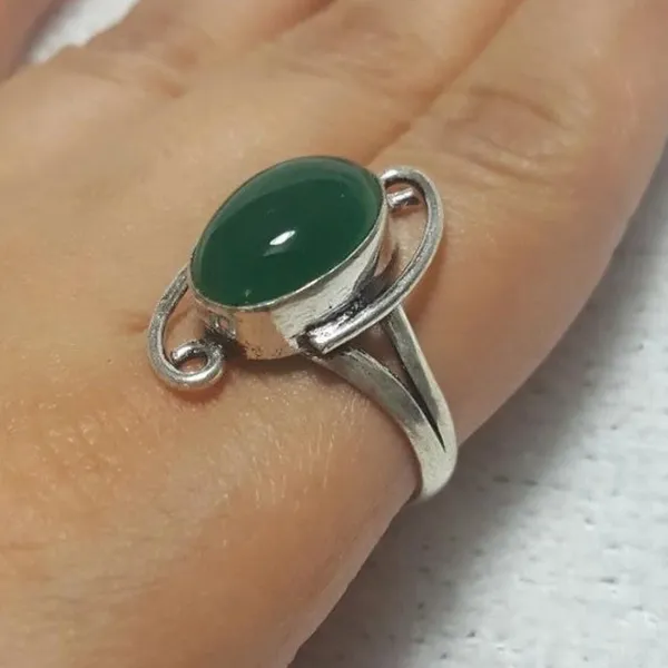 Natural Green Onyx 925 Silver Gemstone Ring Size 7.5 - Image 2