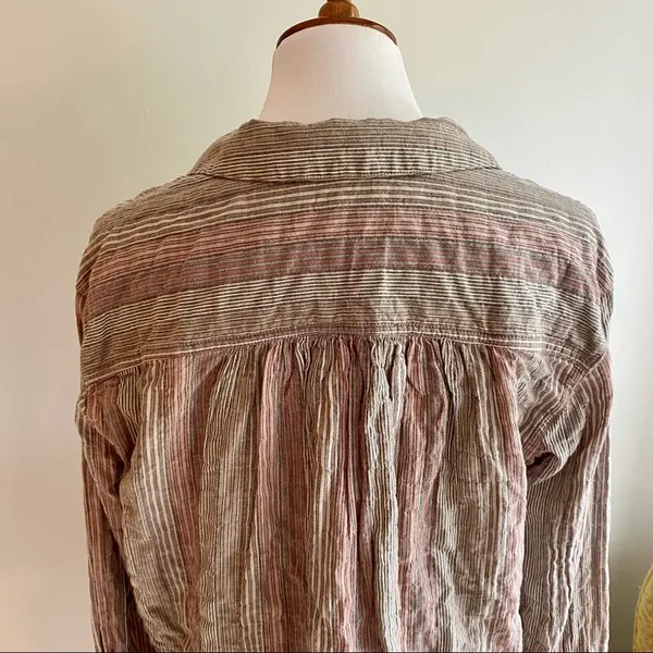 🌻Free People🌻 High Tide Pink Sands Striped Button Down Long Sleeve Shirt - Image 9