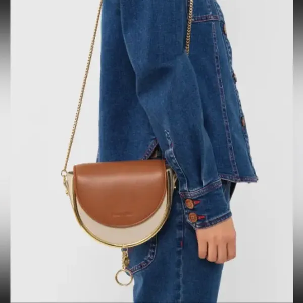 See by Chloe Women Cowhide Mara Chain Strap Evening Leather Bag Cement Beige - Image 4