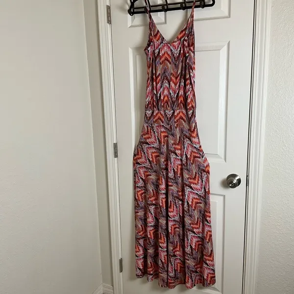 Veronica M Jene Stretch Drop Waist Maxi Dress Medium Boho Chevron Geometric - Image 10