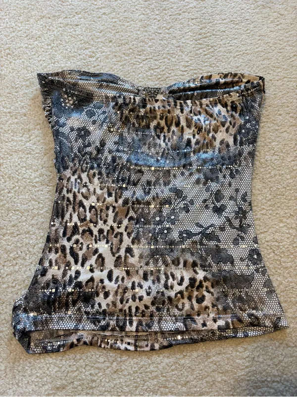Y2K Body Central Strapless Leopard Print Sparkly Top - Image 4