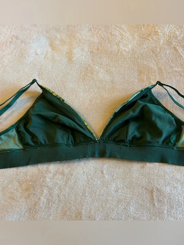 PINK Victoria’s Secret dark green crushed velvet triangle bralette size M - Image 3
