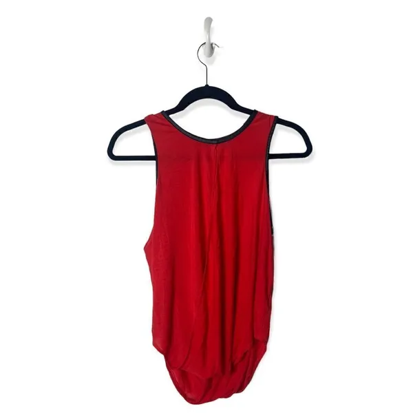 G by Guess Red Sleeveless Draped Front Blouse XS – Open Front Top with Black Tri - Image 2