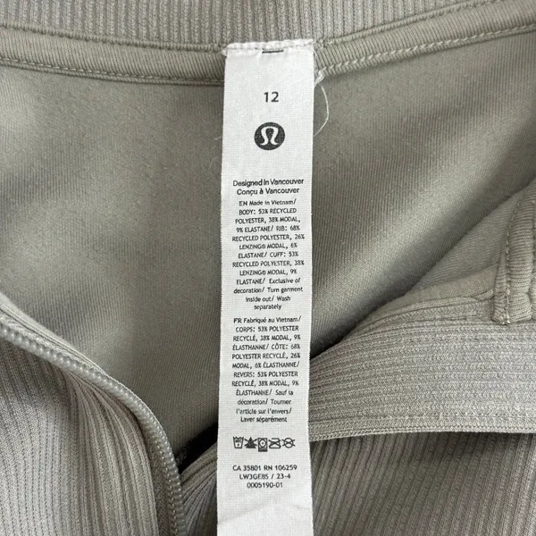 Lululemon Brushed Softstreme Ribbed Half Zip Sweatshirt Riverstone Beige Size 12 - Image 6