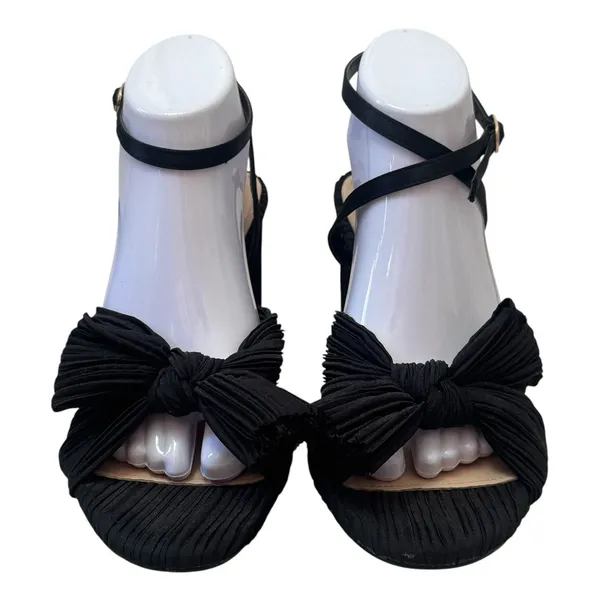 MUCCUTE Bow Knot Block Heel Sandals Ankle Buckle‎ Black Special Occasion 9.5 - Image 4