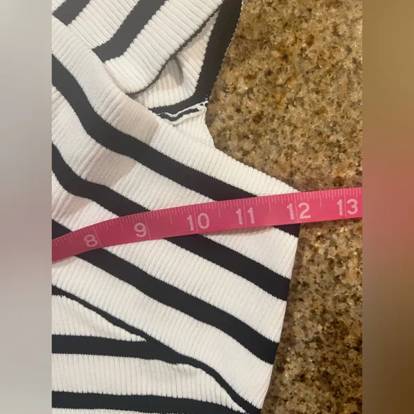 COMMENSE Striped Off-Shoulder Cross Knit Top COLOR - Black White NWT Sold Out - Image 4