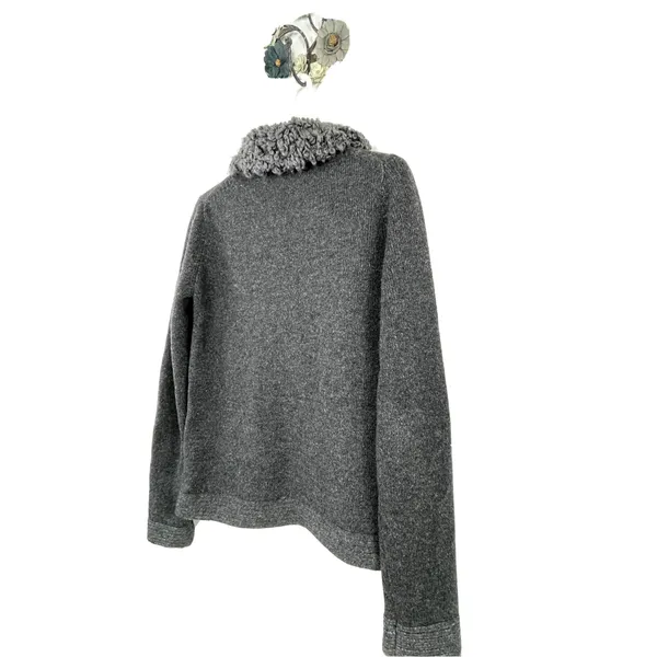GAP 100% Wool Faux Shearling Collar Button Front Cardigan Gray Size Medium - Image 8