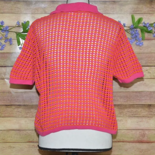 Boutique Color Block Crochet V-neck Top by KARLIE Ladies L Crop Casual Cotton - Image 5
