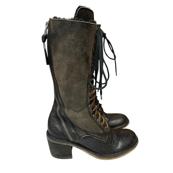 Sam Edelman Dupree Lace Up Combat Boots Black Leather Shearling Lined Edgy 8 - Image 2