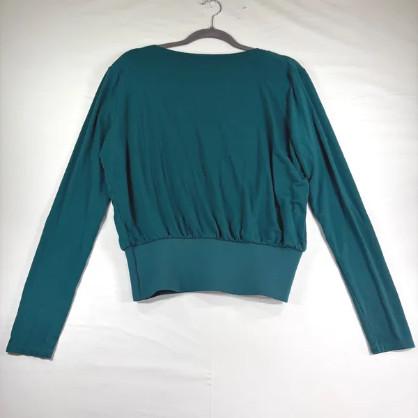 Halara Teal Green‎ V-Neck Long Sleeve Wide Waistband French Terry Top Size MED - Image 8