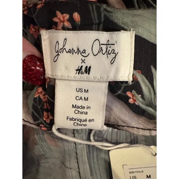 Johanna Ortiz‎ X H&M Dress Women Medium Green Tropical Floral Flounce Mini NWT - Image 11