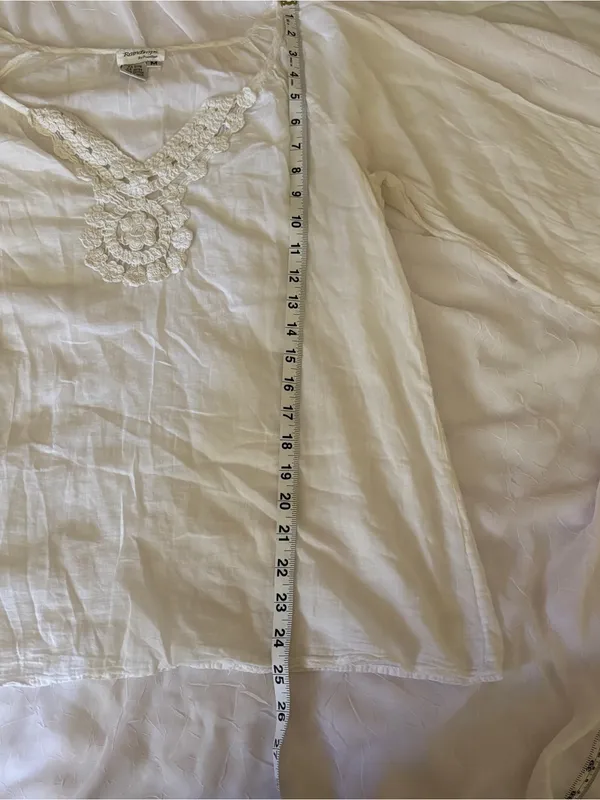 100% cotton Boho Embroidered V-Neck White Women's Blouse Size M - Image 6