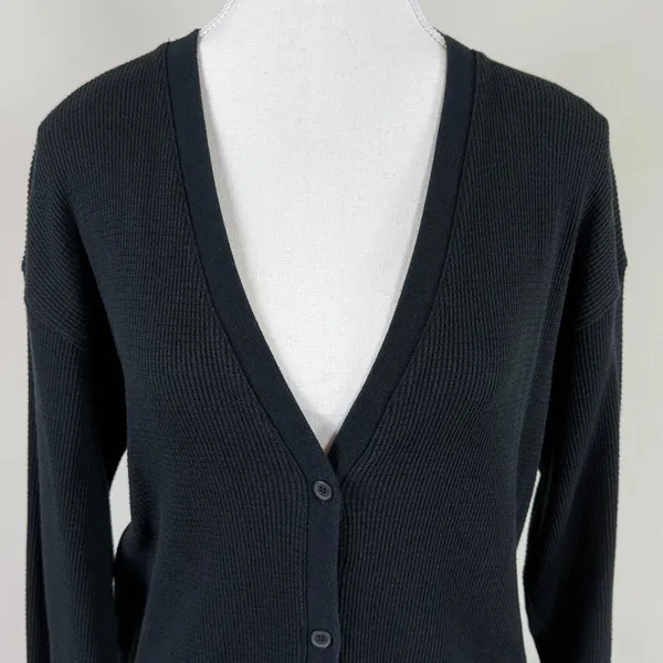 Babaton Waffle Knit Elongated‎ Cardigan in Black Size Small - Image 5