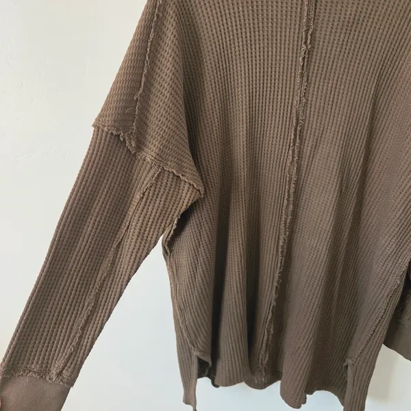 We The Free Free People Travis Tunic Polo Top Waffle Knit Thermal Green Oversized Lounge M - Image 10