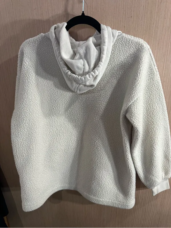 Women’s Madewell Oversized Cream Sherpa Pullover Hoodie Size XS - Image 4