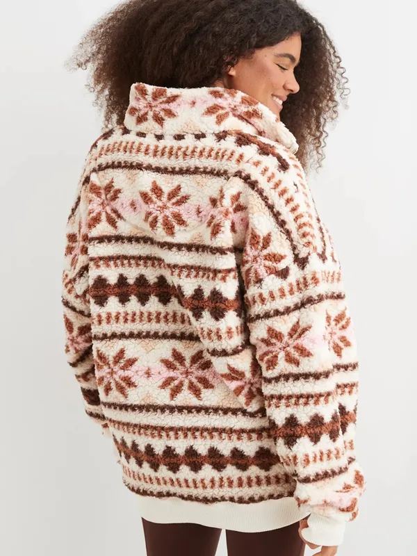 Aerie Hometown Festive Fleece One-Quarter Zip Sweatshirt W2481 Sz S - Image 2