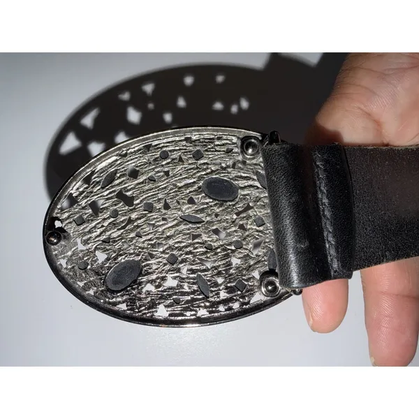 Express Black Leather‎ Black Rhinestone Buckle Cowboy Western Belt Women's Sz S - Image 7