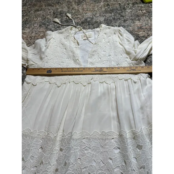 Anthropologie Ivory Lace Mini Dress‎ Large Boho Bridal Cottagecore Honeymoon - Image 6