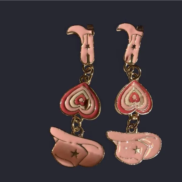 Fashion Jewelry Gold-tone Pink Enamel Cowgirl Dangle Earrings - Image 5