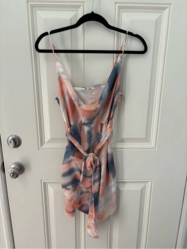 Selfie Leslie Bebe Satin Cowl Neck Wrap Dress Watercolor Print Multi Size Small - Image 5