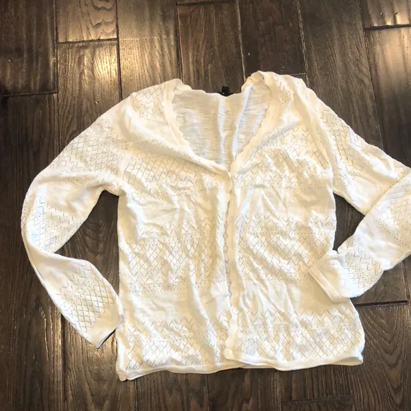 FRYE white knit button down cardigan sweater cotton fabric size medium - Image 2